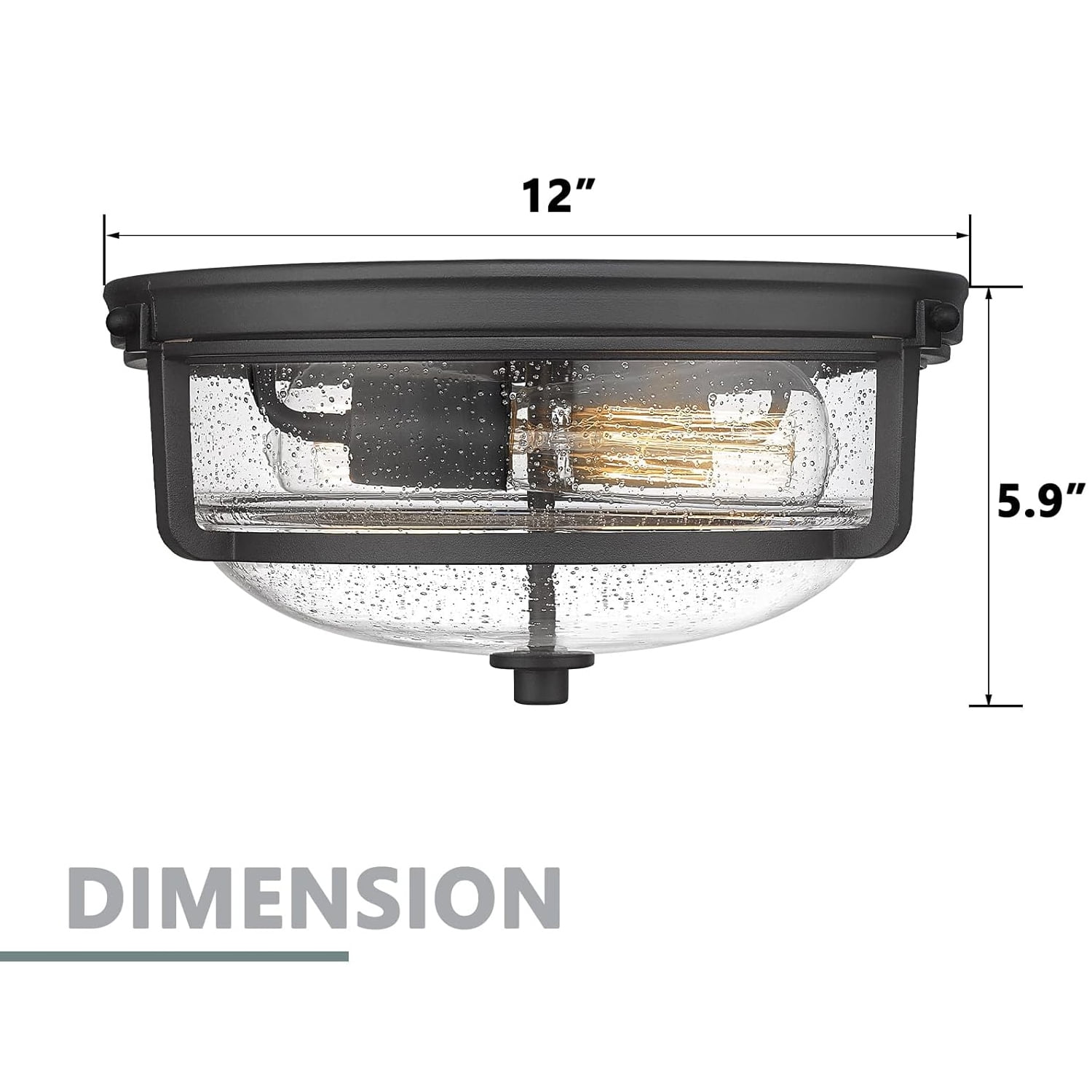 Emliviar Modern 12" Ceiling Light, Flush Mount Ceiling Light Fixture with Seeded Glass Shade, Black Finish, WE249F BK