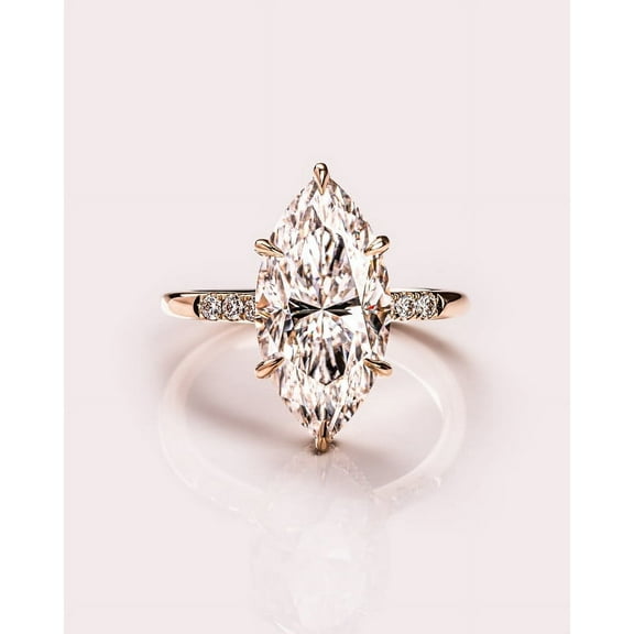 SOLITAIRE JEWELS 2.50CT Marquise Cut Solitaire Moissanite Engagement Ring for Women with Pave & Hidden Halo Setting Solid 10k Yellow Gold