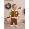 thumbnail image 3 of RUINIXCW Kids Toddler Baby Girl Boy Christmas Santa Costume Xmas Cosplay Outfit Long Sleeve Plush Lapel Velvet Button Down Jacket Coat and Pants Set Hat, 3 of 10