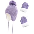 thumbnail image 3 of Bonnet d'Hiver pour Enfants avec Pompon Bonnet Tricoté Gant Épais Mitaines Ensemble, 3 of 9