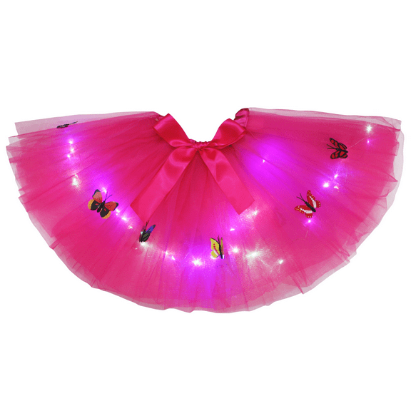 Petitebelle Single Color Butterfly Led Lights Girl Tulle Tutu 1-10y (Hot Pink, 5-10 Years)