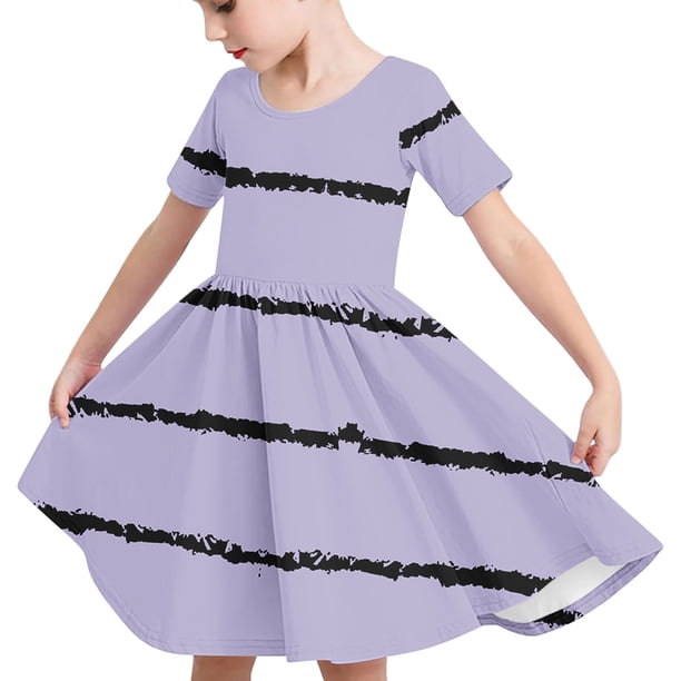 Odeerbi Niñas de Verano Vestido de Línea A Rayas Vestido de Columpio Vestido Elástico de Manga Corta Para Niños