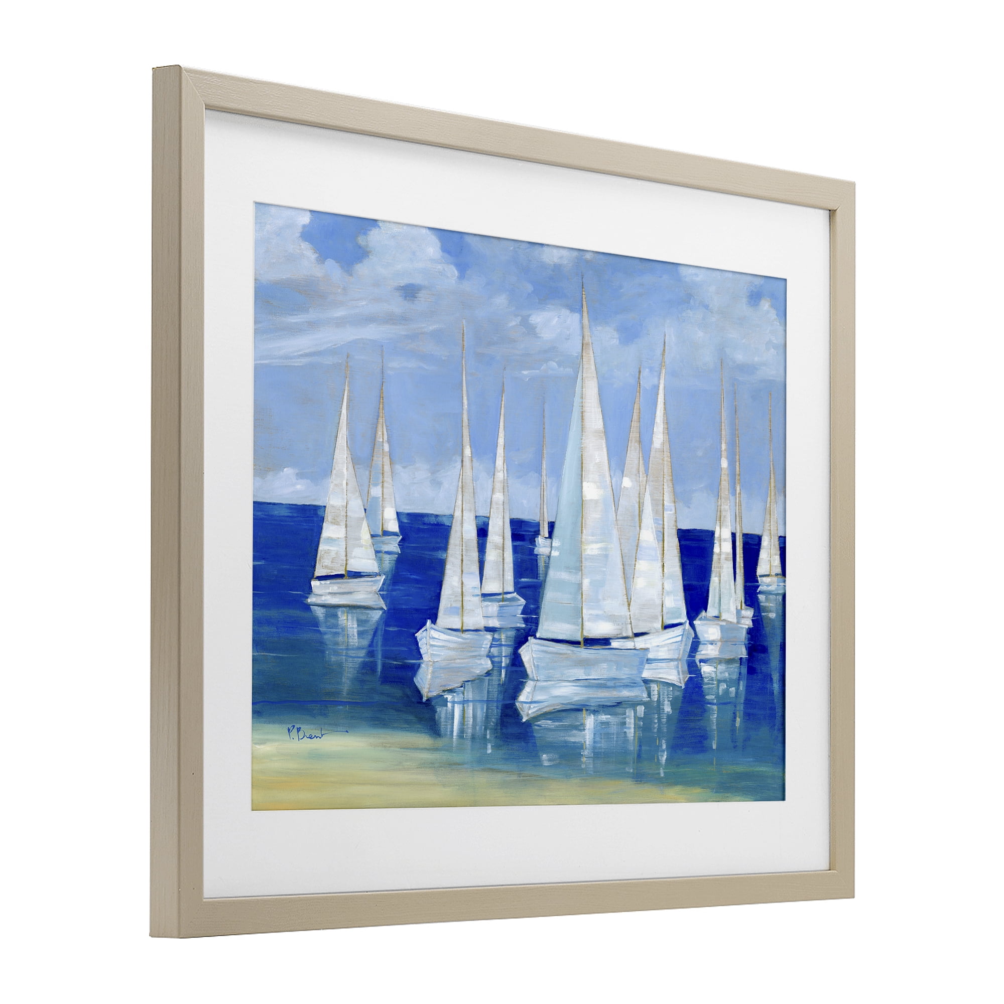 Stupell Industries Blanco Beach Sailboats Birch Framed Print Under Glass, design by Paul Brent