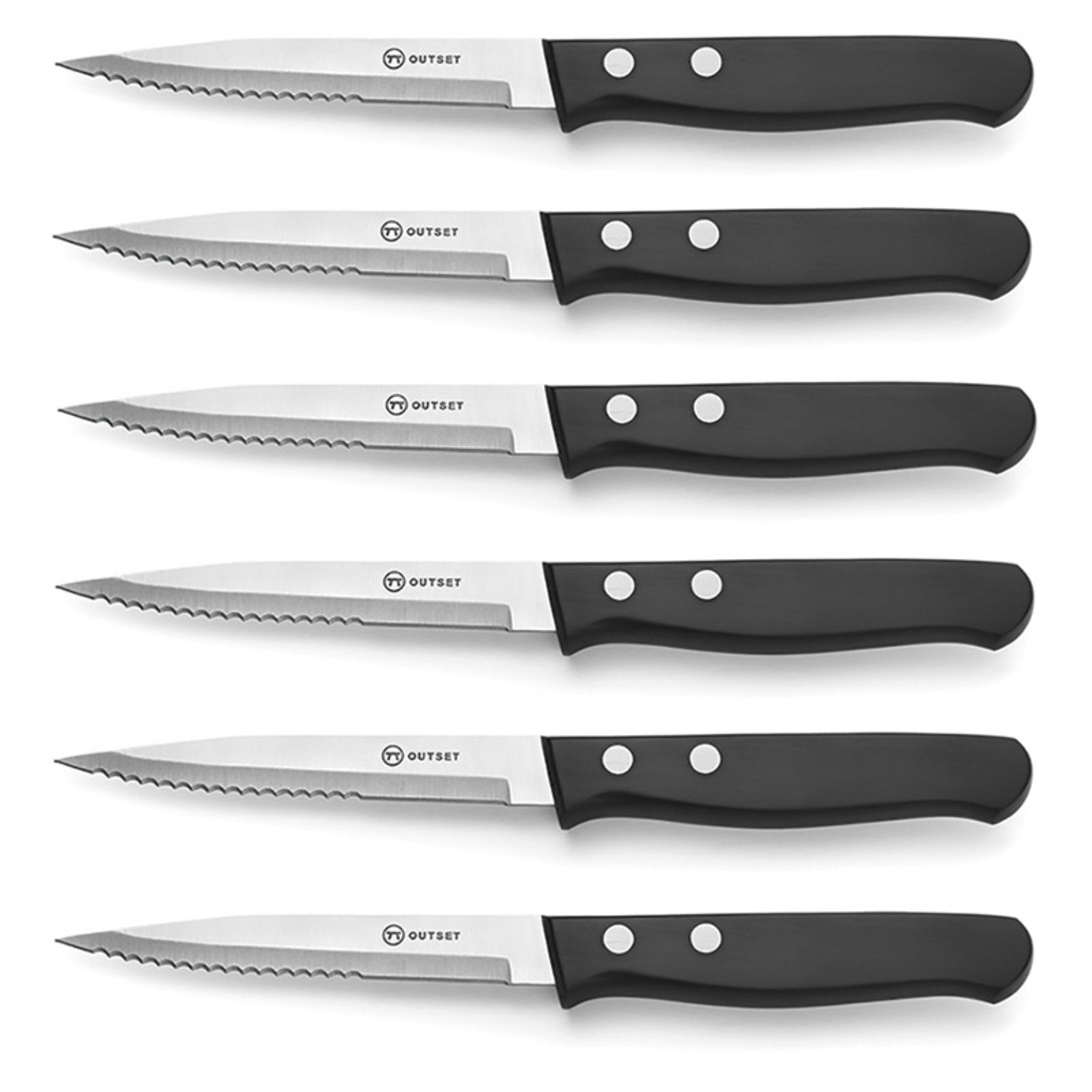 Outset 6 Piece Steakhouse Knife Set with Solid Black Handles
