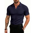 thumbnail image 2 of Mens Ribbed Polo Shirt V-Neck Short Sleeve Knit Summer Business Casual Stretchy Golf Shirts, S, 2 of 4