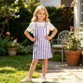 thumbnail image 2 of Bainana Kids Girls Sleeveless Striped Printed Overalls Dress With Pocket Casual Breathable Child Suspender Dress For Beach Vacation Size 8-9 Years Purple, 2 of 7