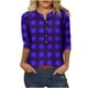 thumbnail image 1 of 3/4 Manga Superior Impresa Botón Suelto Cuello Redondo Camiseta, Tops Sueltos para las Mujeres, 1 of 3