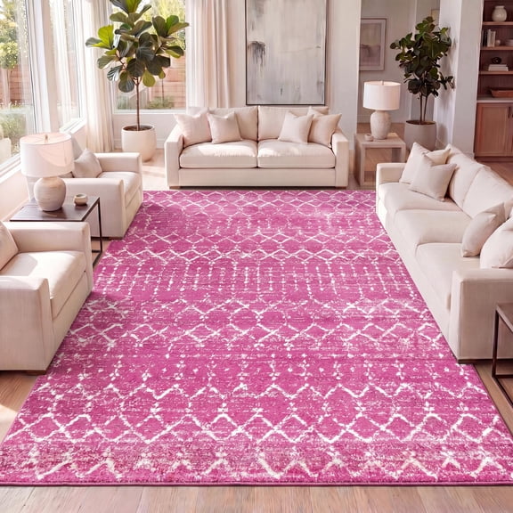 JONATHAN Y MOH101G-5 Moroccan HYPE Boho Vintage Diamond Fuchsia/Ivory 5 ft. x 8 ft. Area Rug