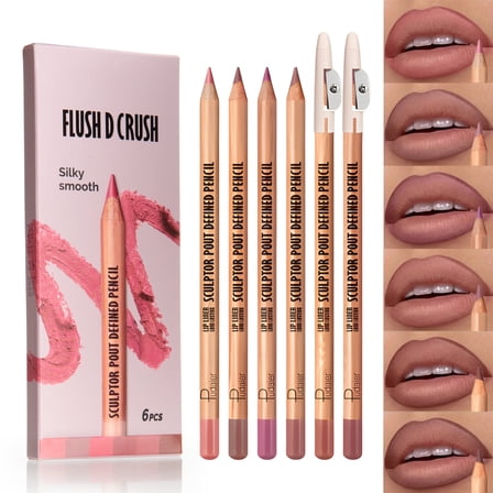 Ouwald Makeup Lip Liner, 6 Colors Matte Lip Liner Pencil Set, Long Lasting Waterproof Lip Liner Stain, Smooth & Easy Glide, 6 Count with 2 Sharpeners (Color Set 02)