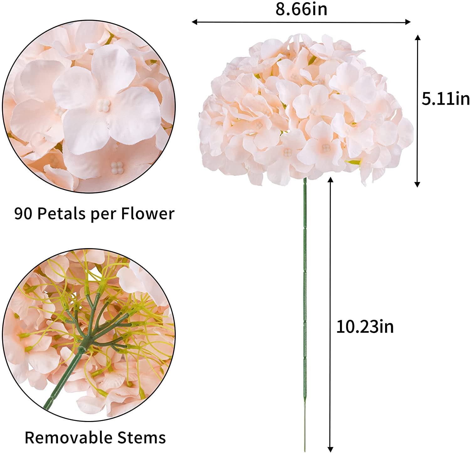 Silk Hydrangea Artificial Flowers Heads with Stems for Wedding Home Decor Pack of 6 (Purple)