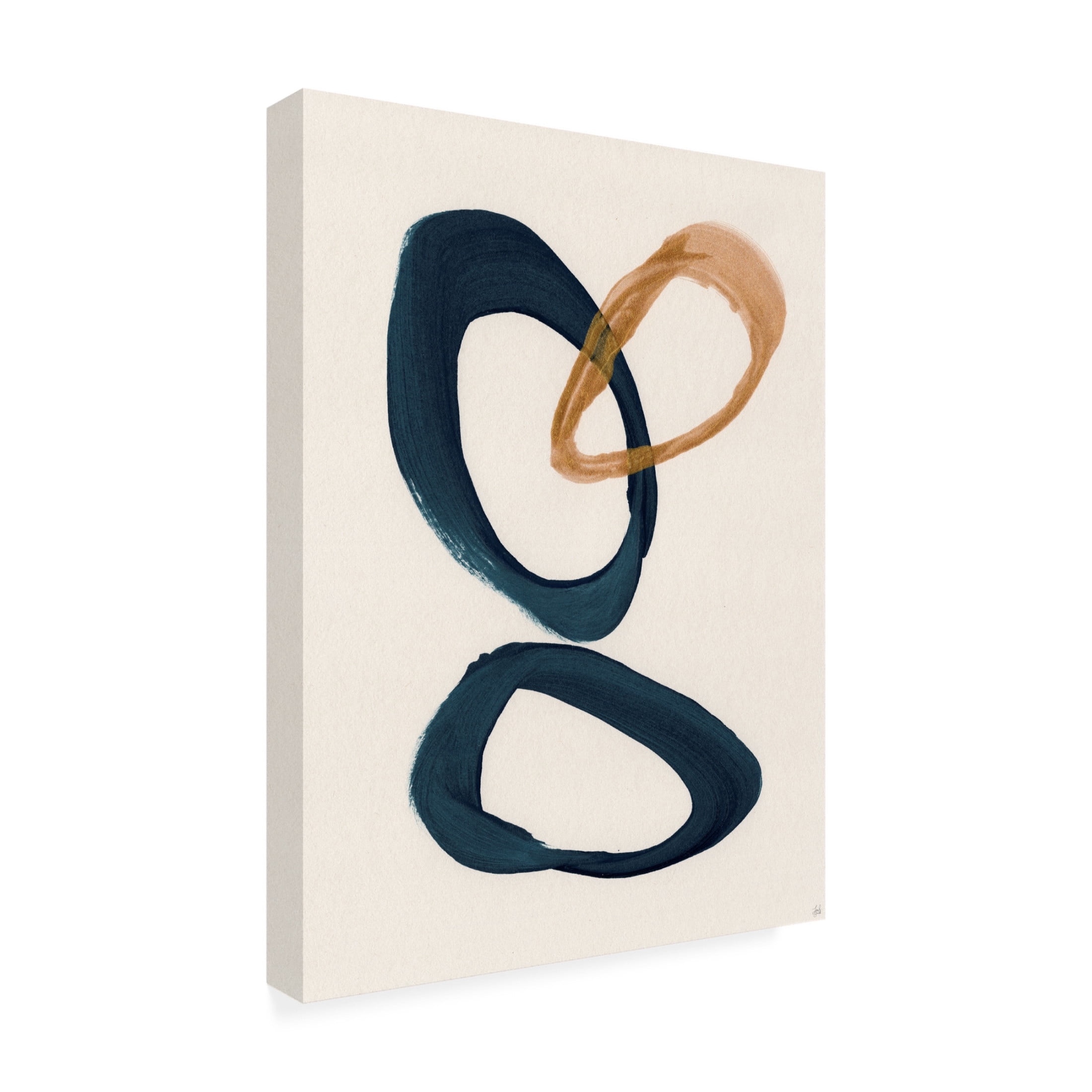 Canvas Wall Art - Line and Brush 'Blue 2 Gold 1 Circles 1' Wall Art for Living Room, Bedroom, or Office Décor by Trademark Fine Art - 14 x 19 Inches