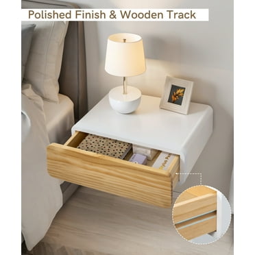 Gronda Floating Nightstand with Drawer Solid Wood Bedside End Table Wall Mounted for Bedroom Living Room  Natural and White