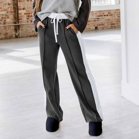 ClodeEU Women's Casual Color-Block Sweatpants,High-Waisted Two-Pocket Pants,Relaxed Fit Sweatpants With Drawstring Dark Gray,Womens Plus XXL