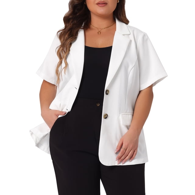 Agnes Orinda Vestons pour Femmes Grande Taille Décontractés à Manches Courtes avec Revers Cranté Veston de Travail Veste de Complet 1X Blanc