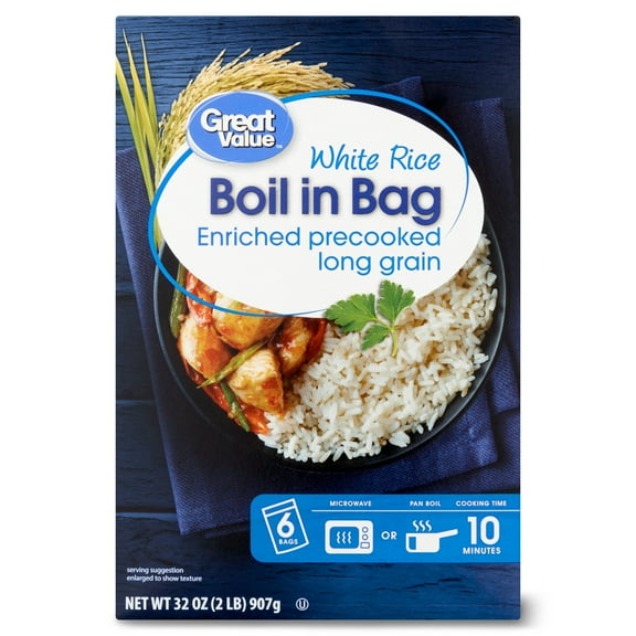 Great Value Boil in Bag White Rice, 32 oz, (2lb) 6 Count