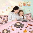 thumbnail image 5 of Manfei Cute Rustic Bear Twin Bedding, Waterclor Fall Leaves Bedding Comforter Set, Pink, Pink Reversible, 7 Pieces, 5 of 6