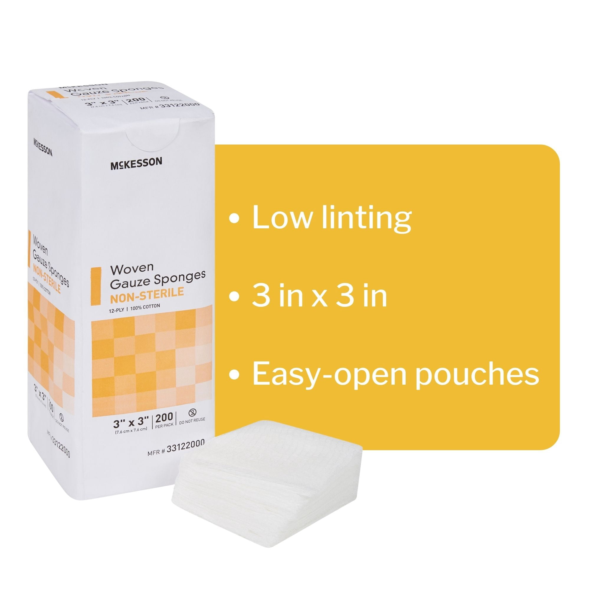 McKesson Premium Woven Gauze Sponges, Non-Sterile Wound Pads, 3 in x 3 in, 200 per Pack, 20 Packs, 4000 Total