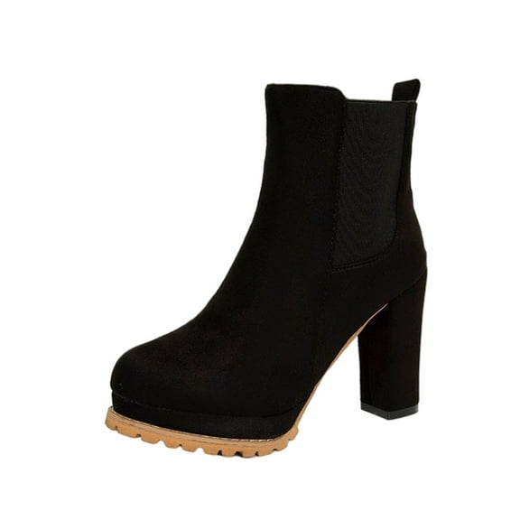 Juebong Women Chunky Heel Booties Heeled Combat Boots Round Toe Lace Up High Heel Ankle Boots Platform Boots, Black, 5.5