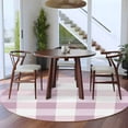 thumbnail image 4 of Pink White Buffalo Check 8ft Round Rug, Farmhouse Plaid Modern Geometric Non-Skid Rubber Backing Large Area Rugs - Living Room Bedroom Home Office, Indoor Floor Mat Carpets Washable Rug, 4 of 9