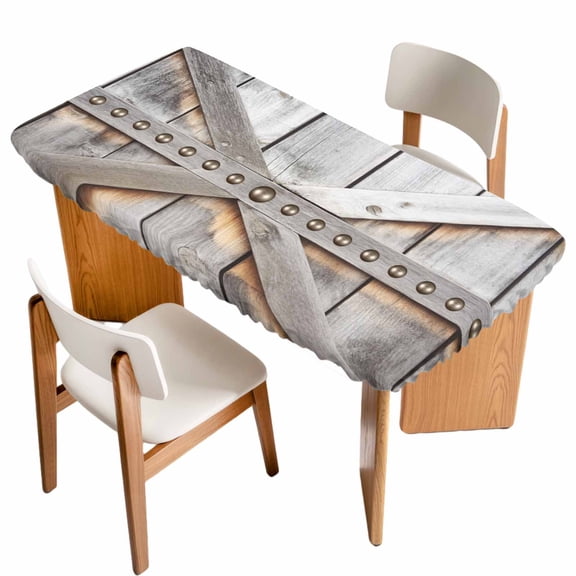 Retro Farms Table Cloths for 4 Foot Rectangle Tables, Farmhouses Vintage Cabin Barn Wood Plank Patio Waterproof Elastic Fitted Tablecloths, Washable Rectangular Table Cover for Camping