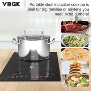 VBGK Double Induction Cooktop, 2000W 2 Burner Electric Countertop 12 inch Hot Plate with Touch Control, Timer, Child Lock for Home Kitchen Cooking