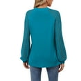 thumbnail image 3 of TEMOFON Womens Long Sleeve shirts Business crew neck Blouses 2024 Casual tunic top Lace Work Shirts Fall Clothes PEACOCK BLUE, 3 of 4