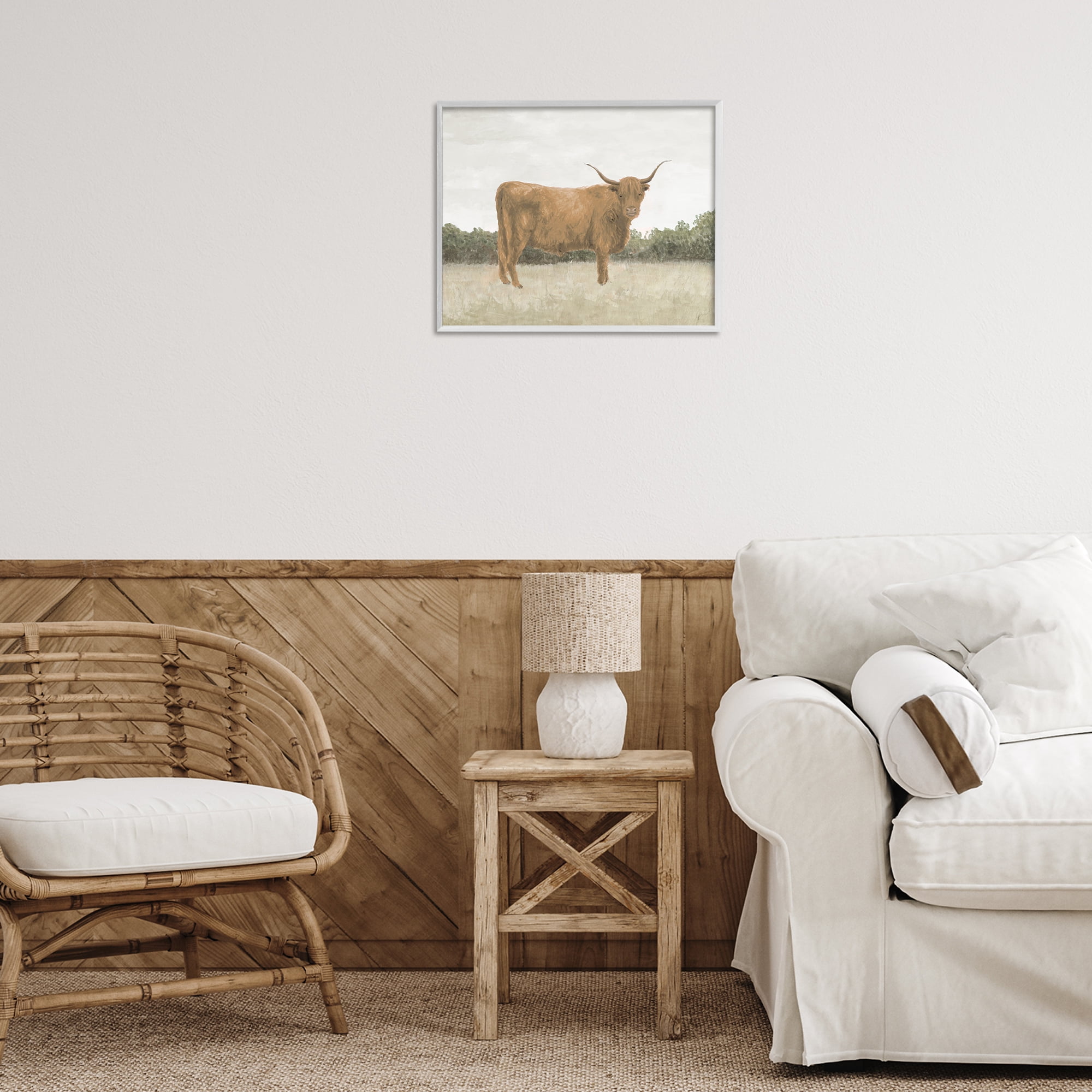 Stupell Industries Brown Cattle Gazing Animals & Insects Painting White Framed Art Print Wall Art, 20 x 16