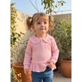 thumbnail image 4 of RUINIXCW Toddler Baby Girl Long Sleeve Shirt Waffled Striped Tops Little Girl Spring Fall Winter Clothes Peter Pan Doll Collar Ruffle Hem Button Shirt, 4 of 10
