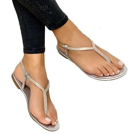 

Women s Summer Sandals - Lacyie - Casual Rhinestones Sewing Herringbone Shape Sandals - Wear-resistant & Non-slip - Size 6.5-7 - Silver