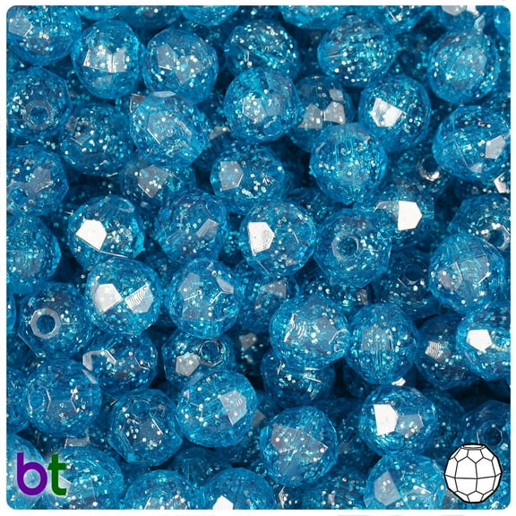 BeadTin Turquoise Sparkle 10mm Faceted Round Plastic Beads (225pcs)
