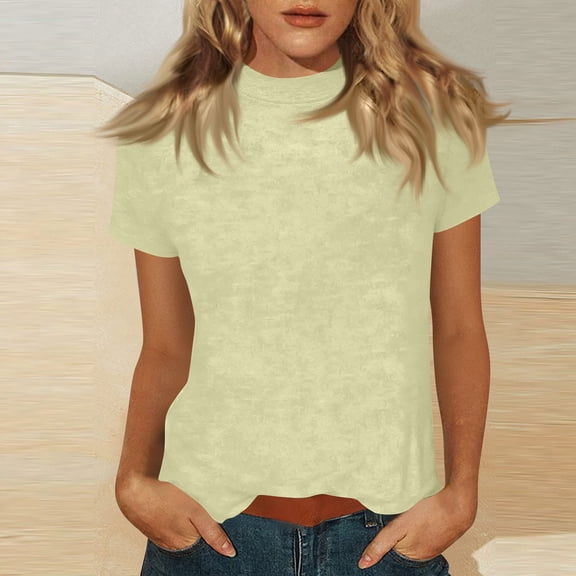 Womens Short Sleeve Tops Crew Neck Lightweight Cute Summer Shirts Dressy Casual Basic Office Work Blouse Clothes