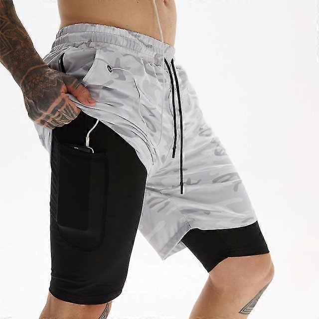 Swimming Shorts Men, Swimming Trunks With Compression Liner 2 In 1 Quick Dry Stretchy Mens Swim Shorts Surfing Beach Shorts With 2 Zipper Pockets s202