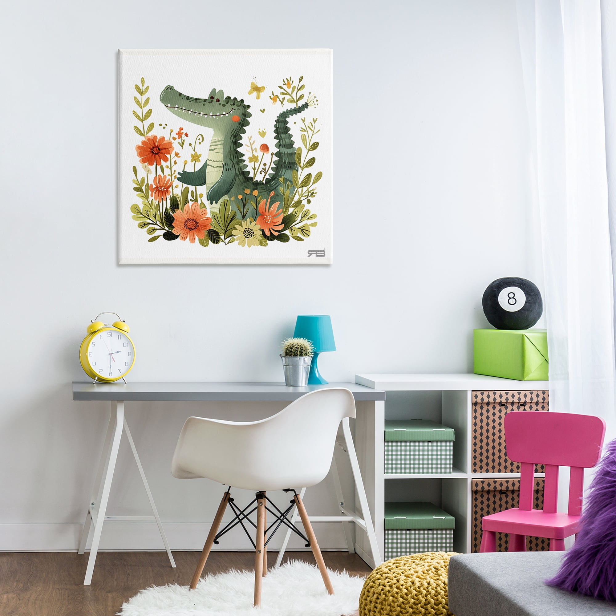 Stupell Industries Floral Happy Alligator Animals Painting Wrapped Canvas Art Print Wall Art, 30 x 30
