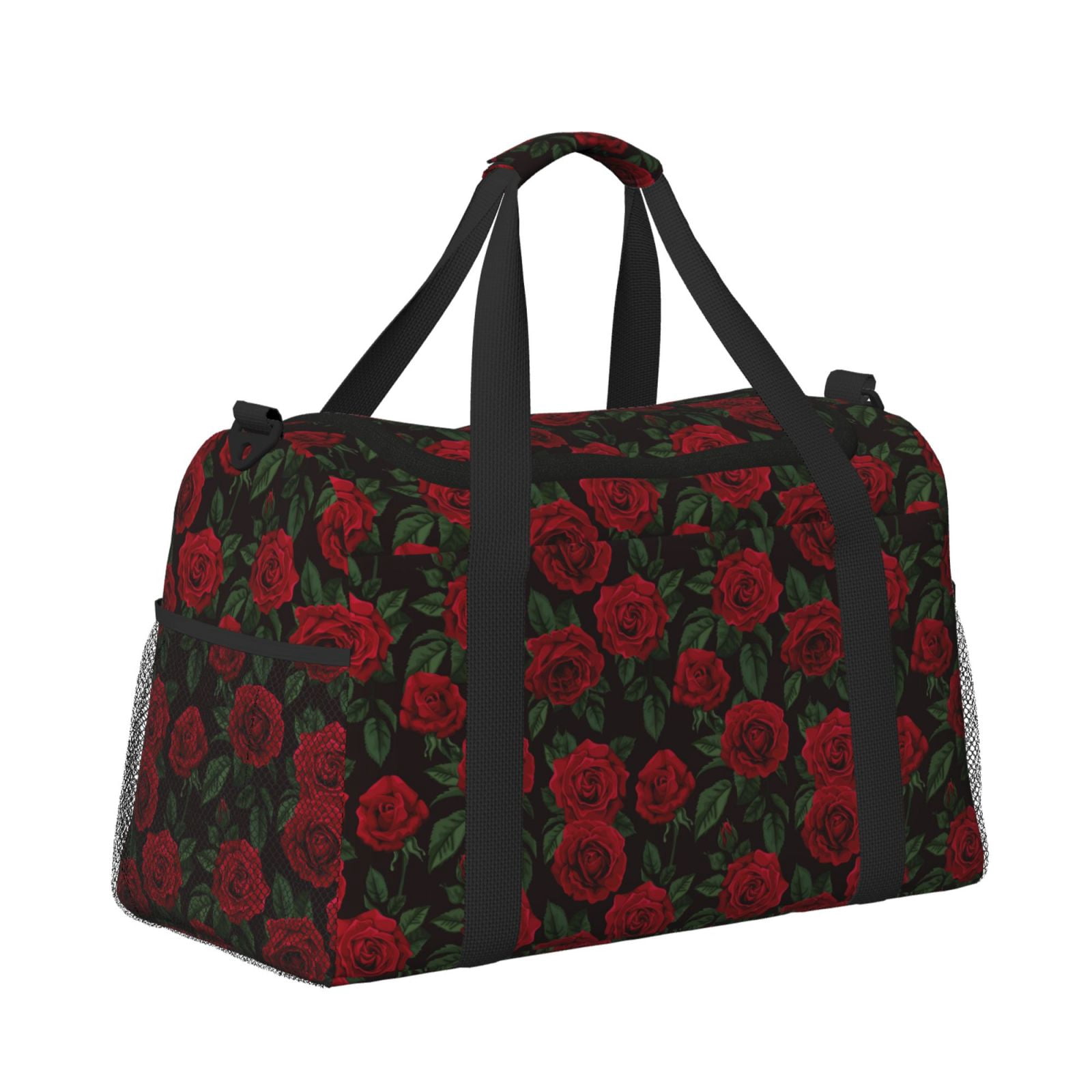 Fuzoiu Rose Print Travel Duffle Bag,Carry On Tote Bags,Duffel Bag,Sport Gym Bag, Hospital Bag for Labor and Delivery, Overnight Bag,Luggage Bag