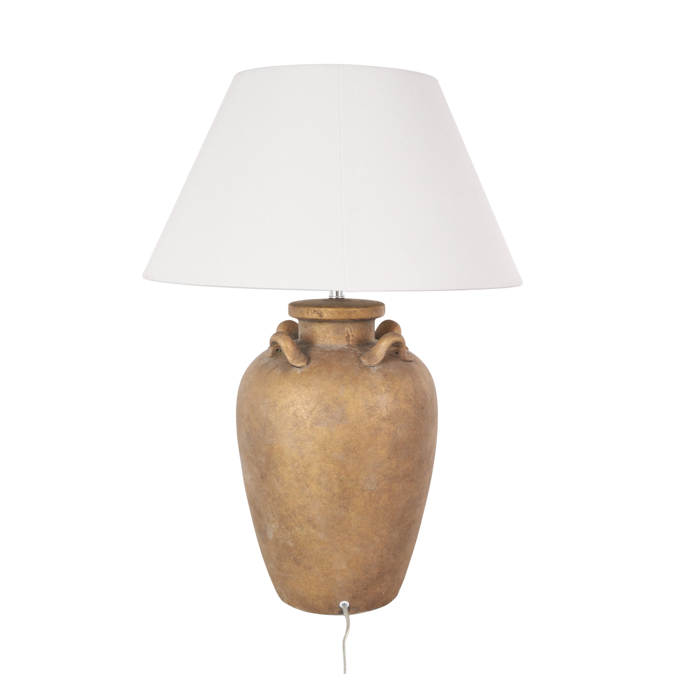 DecMode 28" Antique Pot Vase Brown Table Lamp with Cream Linen Shade
