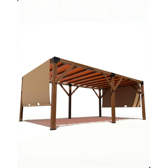Riedhoff 12x20ft Cedar Wood Pergola with Retractable Canopy for Backyard, Deck, Garden,Brown
