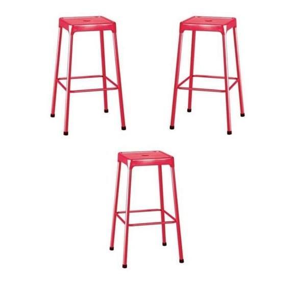 Home Square 29" Nylon Steel Backless Bar Stool in Glossy Red - Set of 3