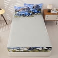thumbnail image 4 of Castle Fairy Watercolor Vintage Pickup Zipper Twin Comforter Sets with Fitted Sheet and 2 Pillowcases,Farm Barn Daisy Zipper Bedding Set for Bedroom,Soft Blue,4-Piece,Grey Reversible, 4 of 6