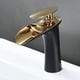 thumbnail image 1 of Grifo para lavabo en cascada dorado y negro, grifo para baño de diseño elegante, grifos de latón para lavabo monomando, agua fría y caliente disponible, 1 of 5