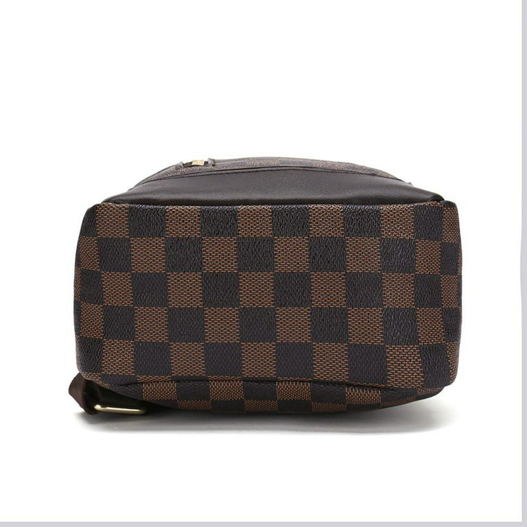 FR Fashion Co. 13 Brown Checkered Print Leather Crossbody Sling Bag