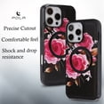 thumbnail image 5 of for iPhone 14 Plus Floral Pattern PU Leather + TPU Magnetic Wireless Charging Case, Classic Shock Absorbing Ultra Slim Drop Protective Anti-Scratch Lightweight Women Back Cover, Black, 5 of 7