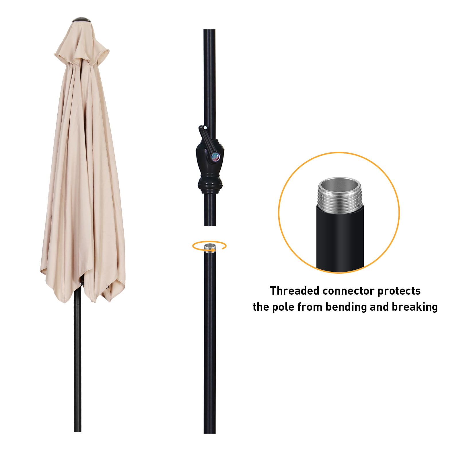 Ainfox 7.5ft Beige Outdoor Market Patio Umbrella with Push Button Tilt and Crank, Waterproof UV Protection