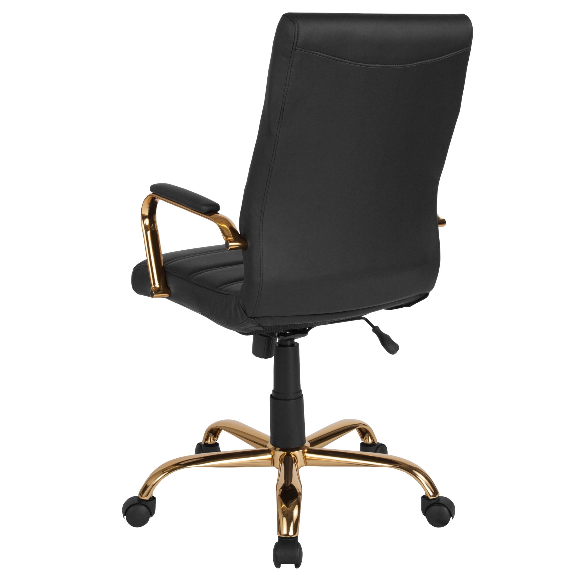 Flash Furniture Whitney High-Back Swivel LeatherSoft Desk Chair with Armrests, Black/Gold