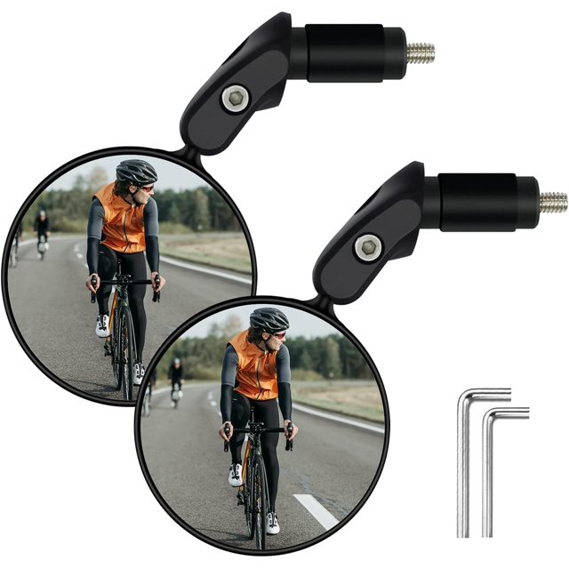 Lunfar 2 Pcs 360˚ Rotatable Bar End Bicycle Mirrors for Handlebars, Wide Angle Convex Bike Mirrors Handlebar Rearview Mirror Bike Mirrors for Handlebar End Mount Mountain Road Adult Bike Cycling
