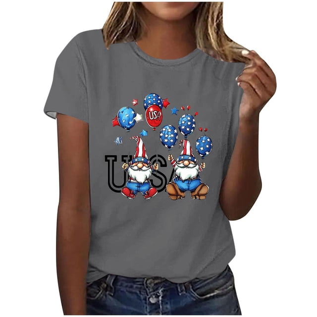 Tops de Ajuste Suelto para las Mujeres Sudadera Casual Impresa Manga Corta Cuello Redondo Superior, Poliéster