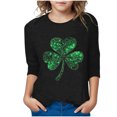 thumbnail image 1 of Tungbrin Girls 3/4 Sleeve Length Shirts St Patrick's Day Funny Shamrock Printed Tees Classic Basic Crewneck Blouse Tees, 1 of 4
