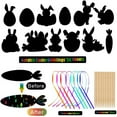 thumbnail image 3 of EARKITY Easter Crafts, 36 Pcs Rainbow Scratch Art Paper with Ribbons/Stickers/Bells, Bunny Scratch Art Paper, Easter Hanging Ornament for Kids Home Classroom Easter Party Favor Gift Egg Basket Stuffer, 3 of 5