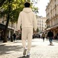thumbnail image 6 of Fabrcox M-5XL Mens 2 Piece Sweatsuits Fleece Hoodie and Sweatpants Set Causal Athletic Gym Sweatshirt Joggers Mens Track Suit Set Beige XXXL, 6 of 7