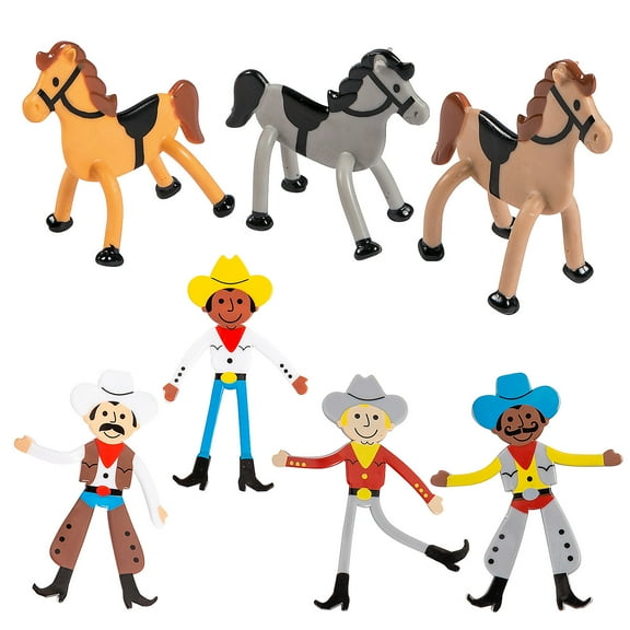 Fun Express Bulk 48 Pieces Cowboys & Horses Bendable Toy Assortment