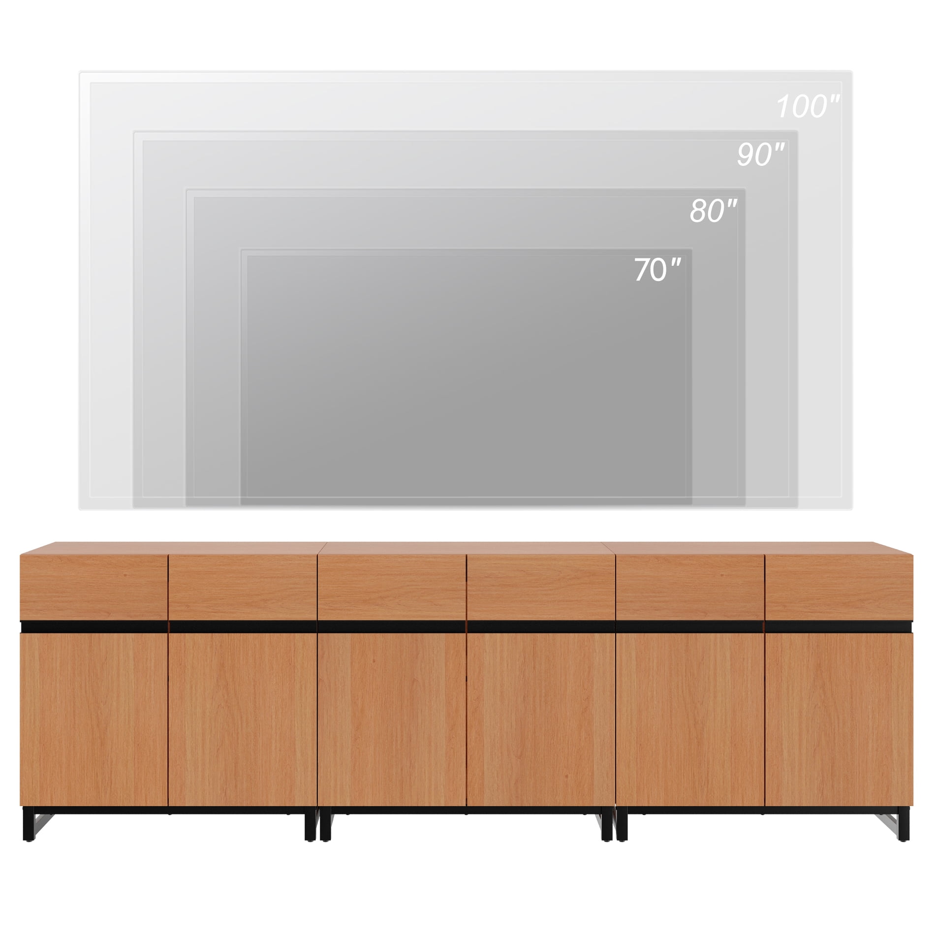 WAMPAT 94.5" TV Stand with Doors,Modern TV Stand for TVs up to 110 Inch,3 Packs Wood Entertainment Center with Adjustable Shelves & Metal Base.